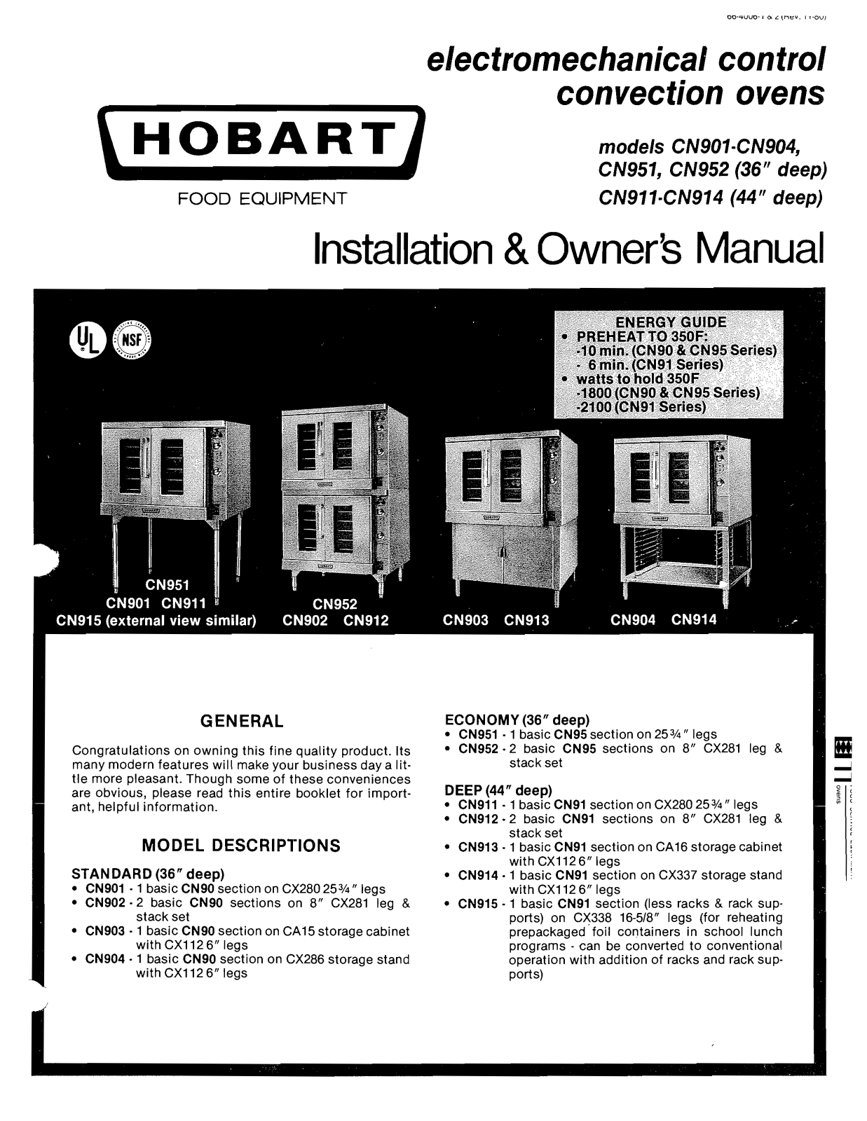 Hobart CN901 Installation Manual