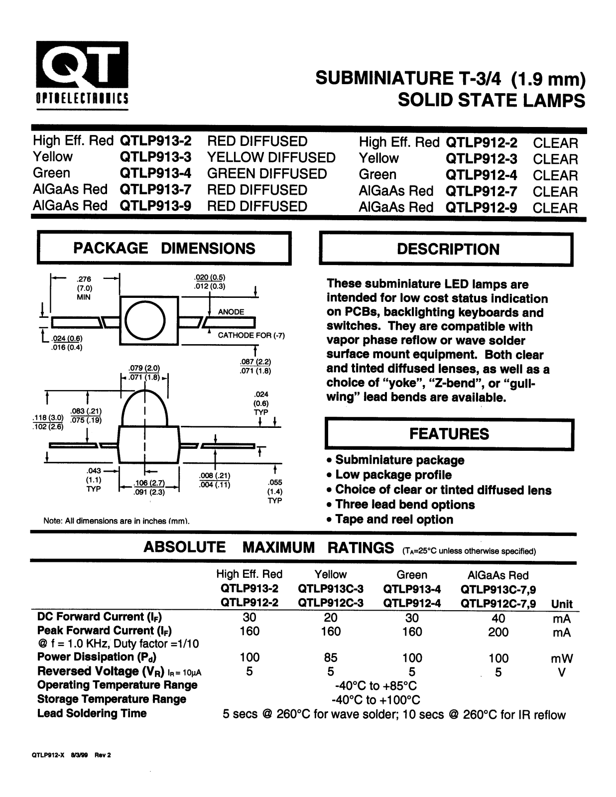 QT QTLP912-2, QTLP912-3, QTLP912-4, QTLP912-7, QTLP913-2 Datasheet