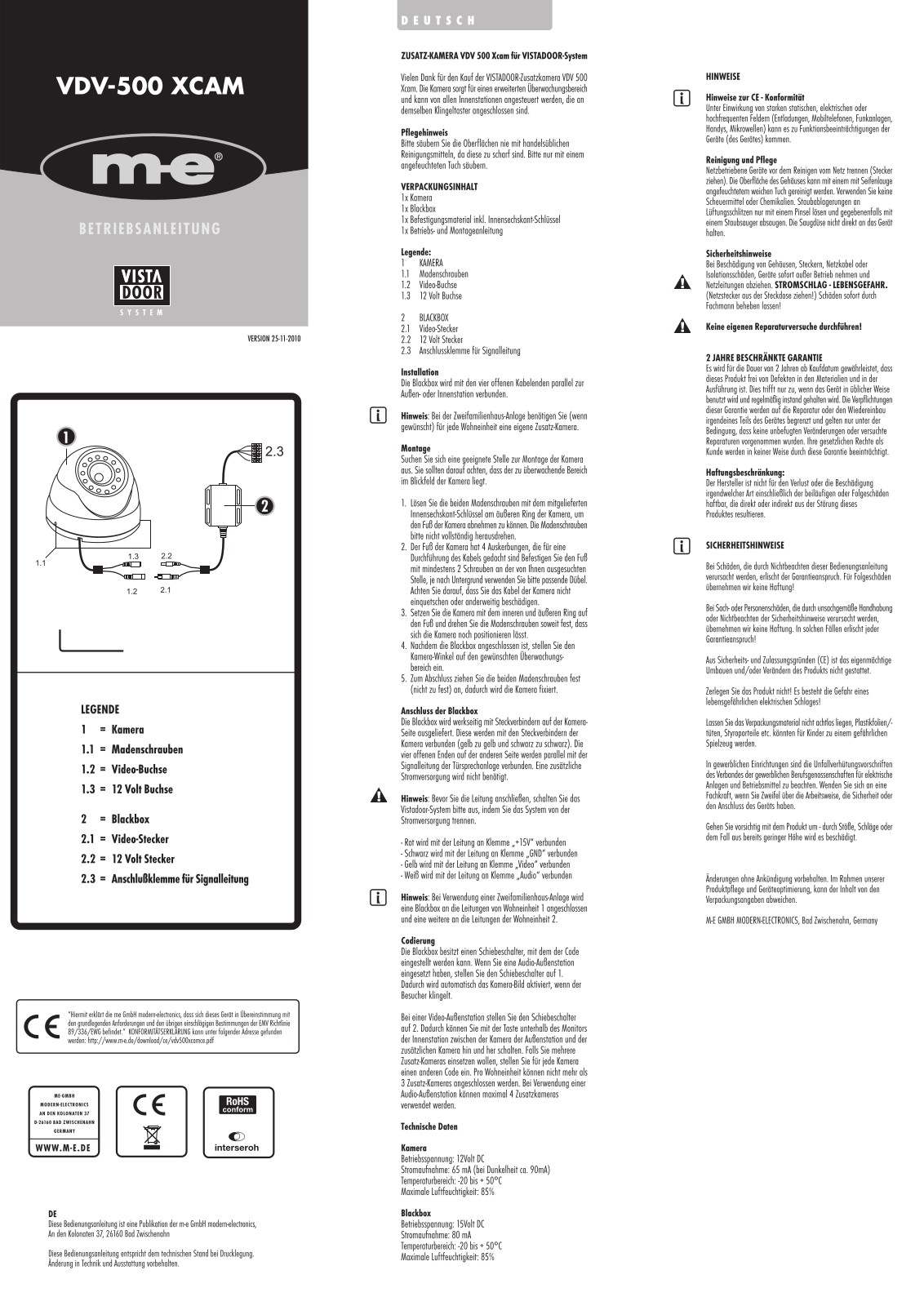 m-e modern-electronics VDV 500 XCAM Operating Instructions