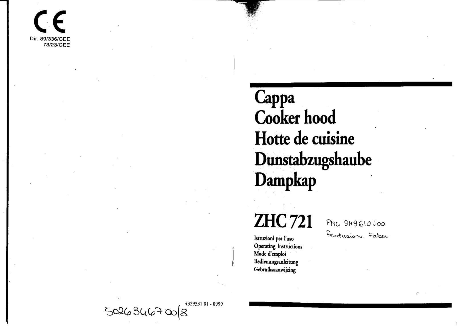 Zanussi ZHC922X, ZHC721, ZHC721X User Manual