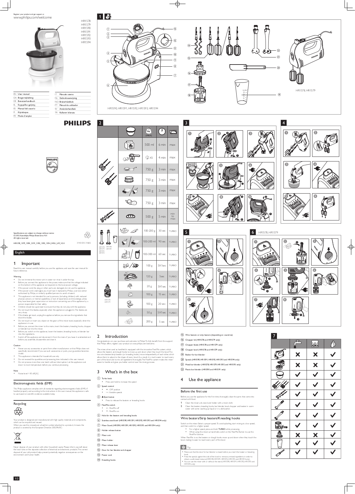 Philips HR1579, HR1590, HR1591, HR1592, HR1593 User manual