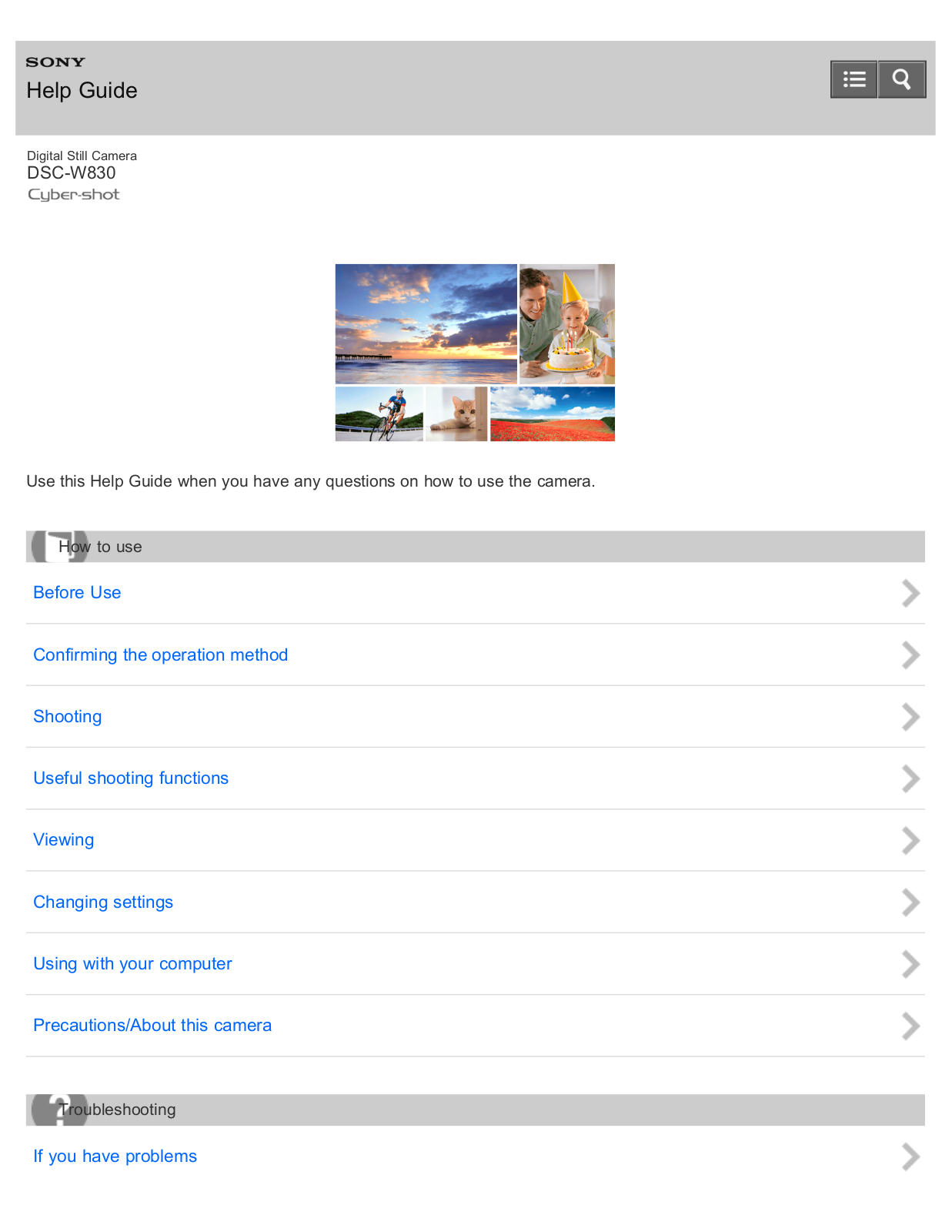 Sony DSC-W830 Help Guide
