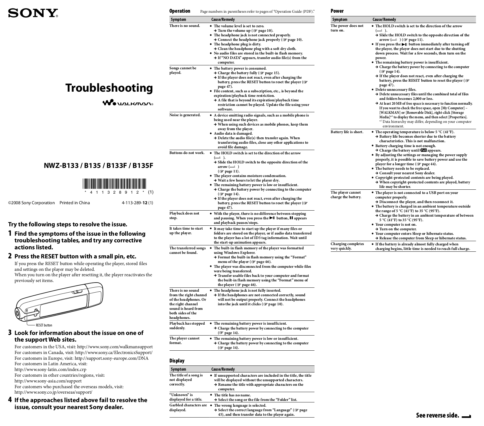 Sony NWZ-B133F User Manual