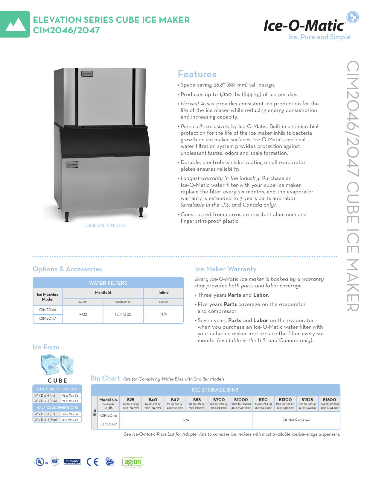 Ice-O-Matic CIM2046HR, CIM2047HW Specifications