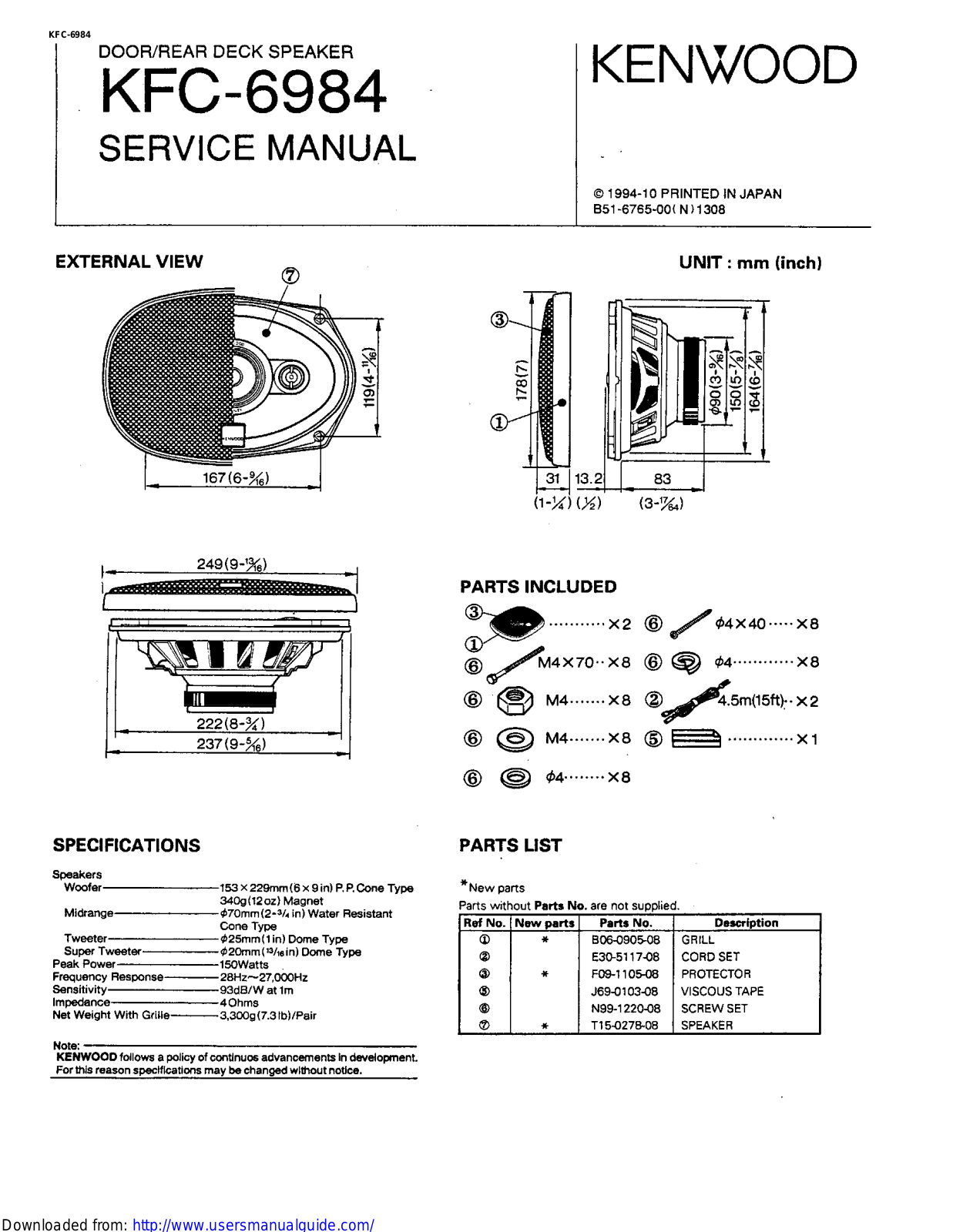 KENWOOD KFC-6984 User Manual