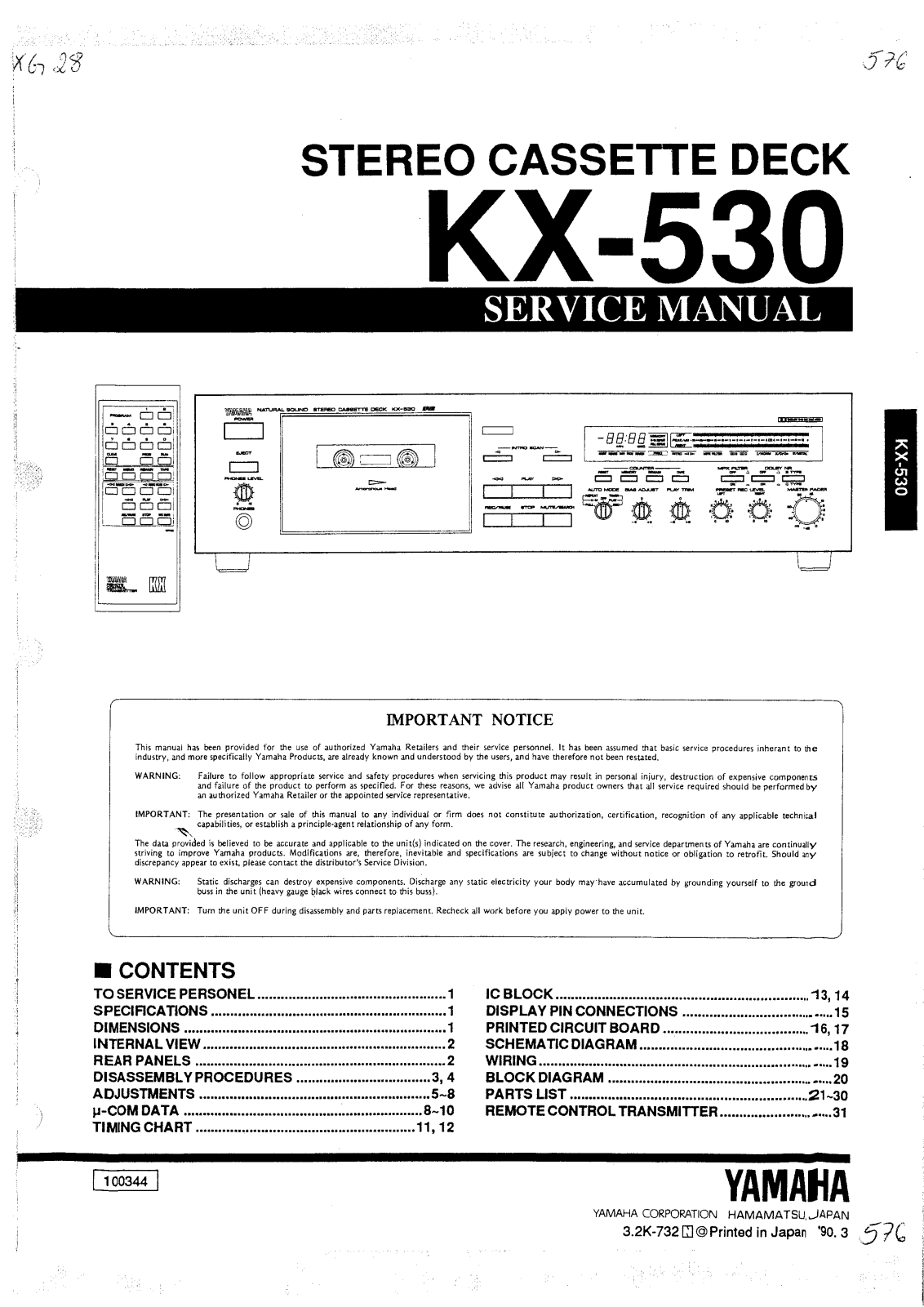 Yamaha KX-530 Service Manual