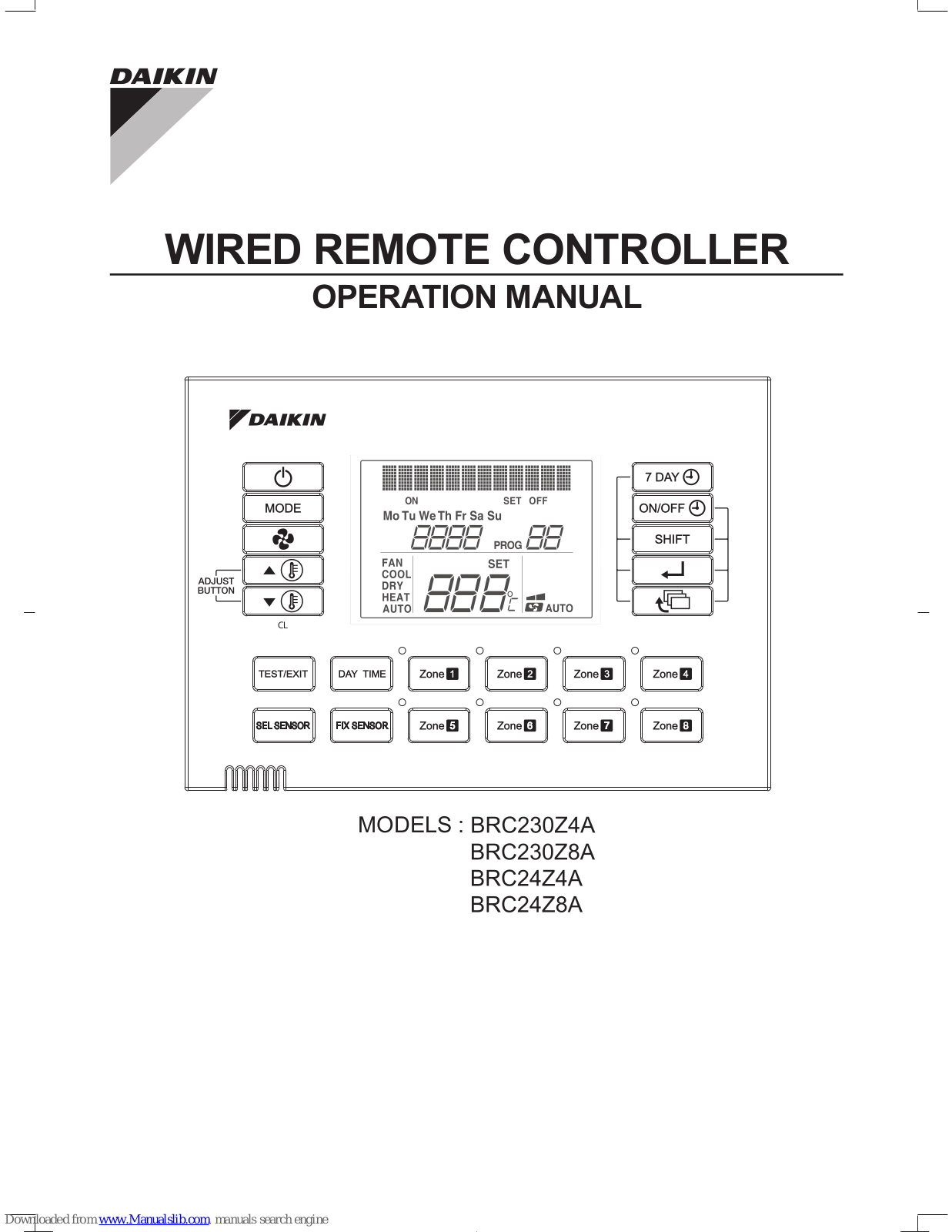 Daikin BRC230Z8A, BRC230Z4A, BRC24Z4A, BRC24Z8A Operation Manual