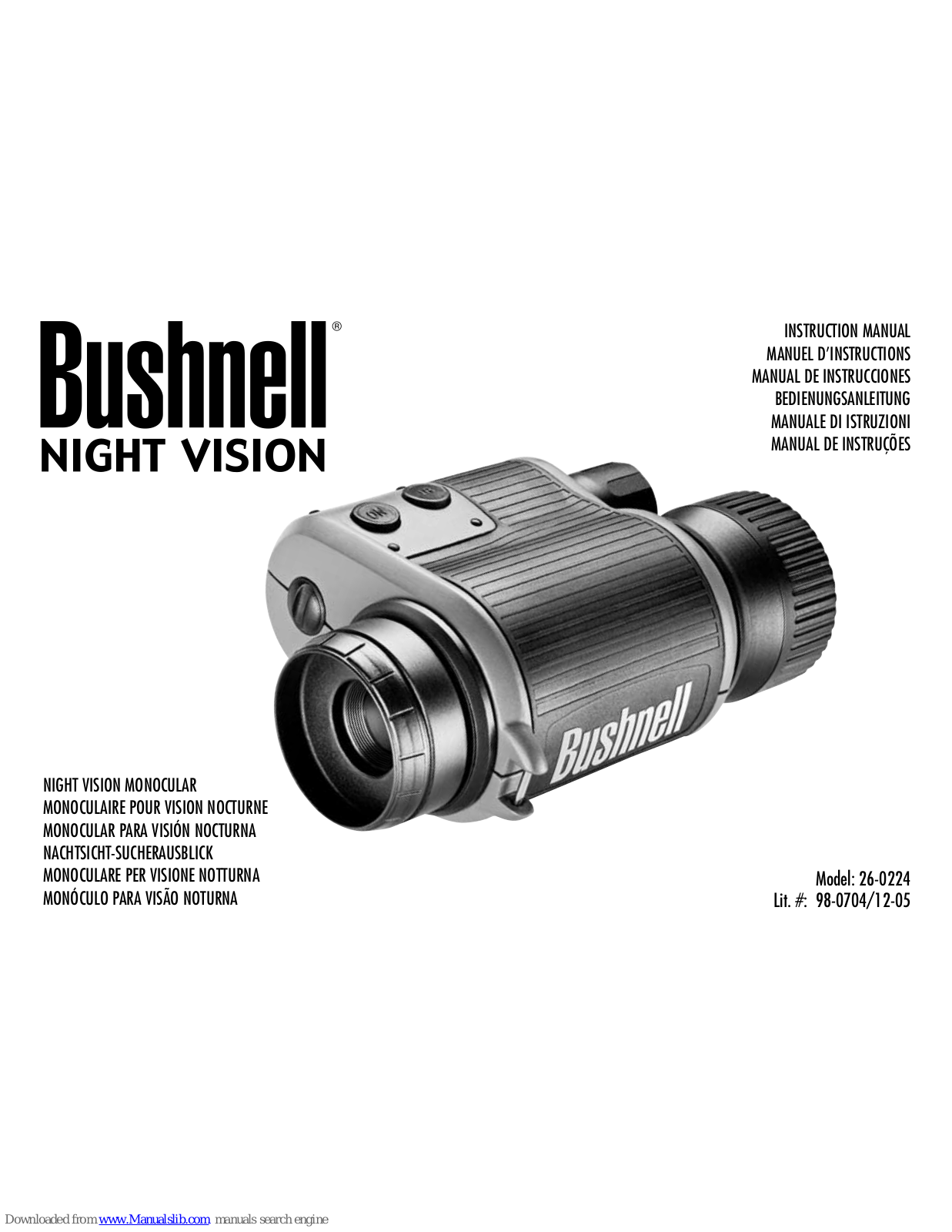 Bushnell Equinox Night Vison, Nightwatch Night Vision Instruction Manual