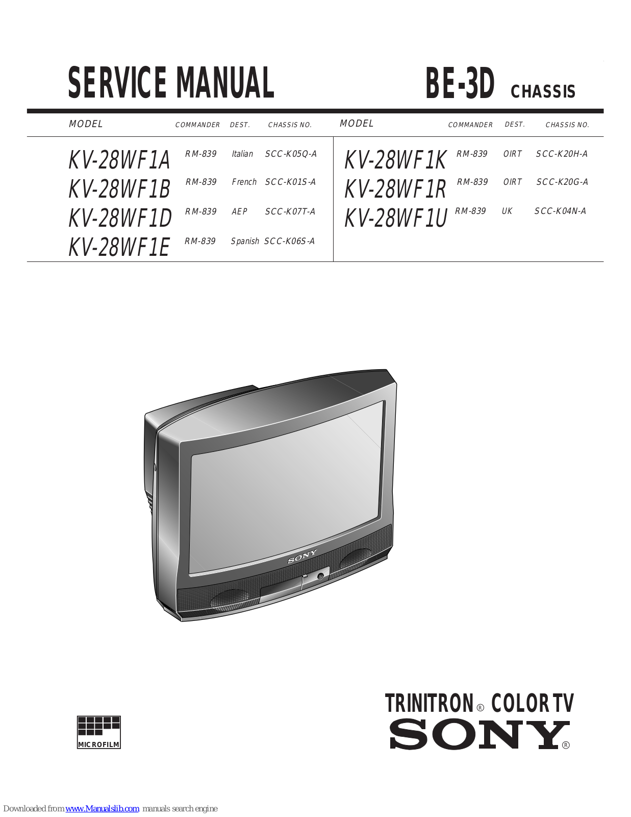 Sony KV-28WF1A,KV-28WF1E,KV-28WF1K,KV-28WF1R,KV-28WF1B,KV-28WF1U,KV-28WF1D Service Manual