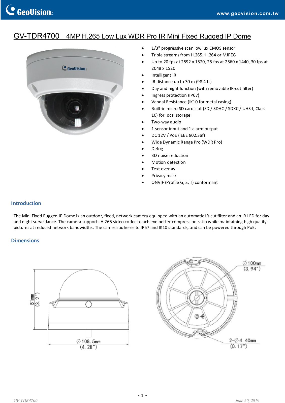 Geovision GV-TDR4700 Specsheet