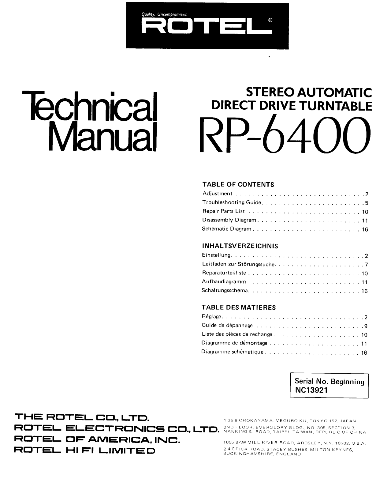 Rotel RP-6400 Service manual