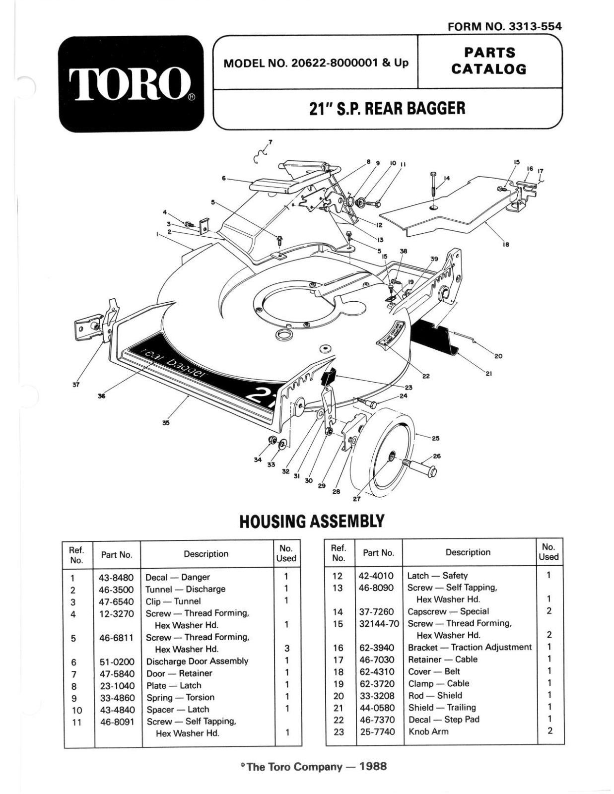 Toro 20622 Parts Catalogue