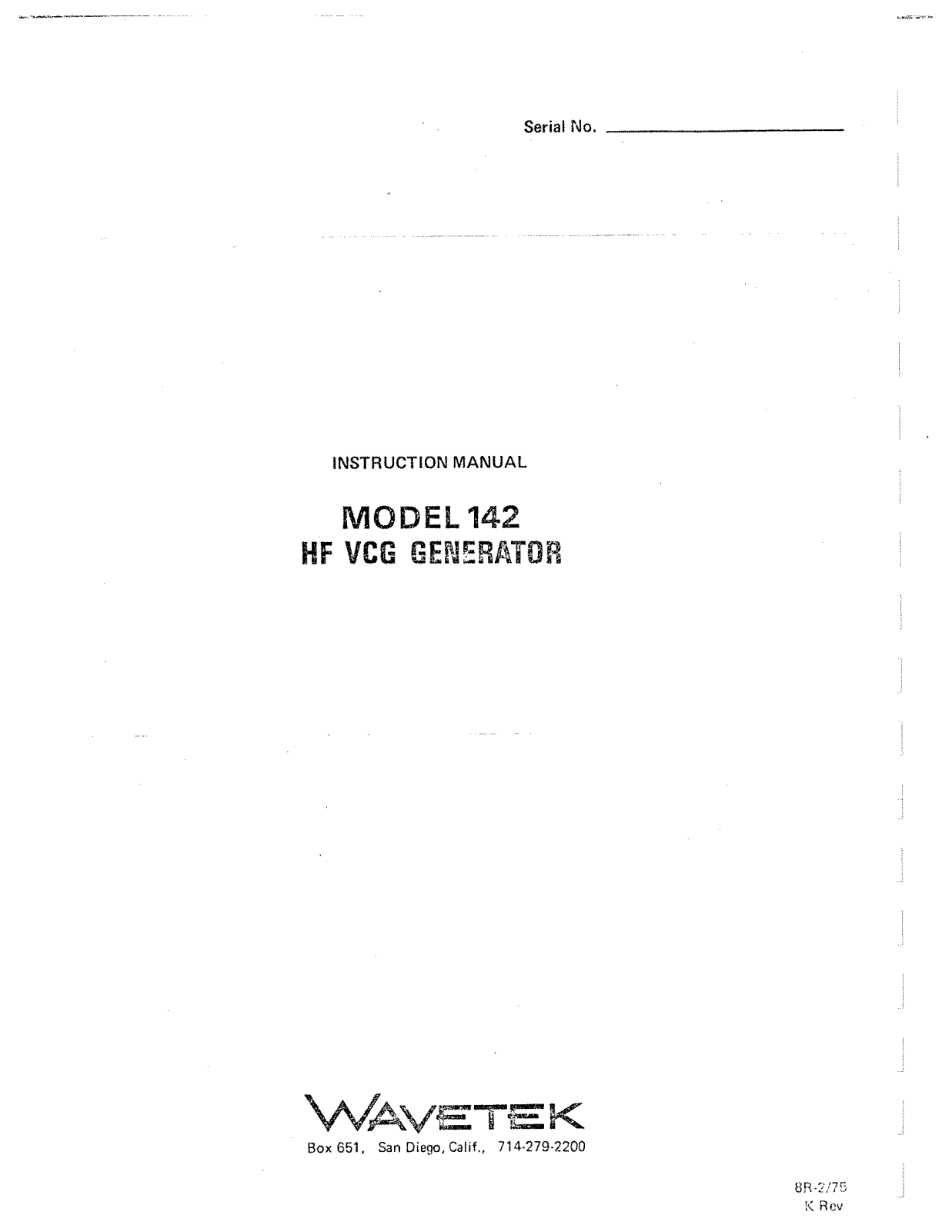 Wavetek 142 Service manual