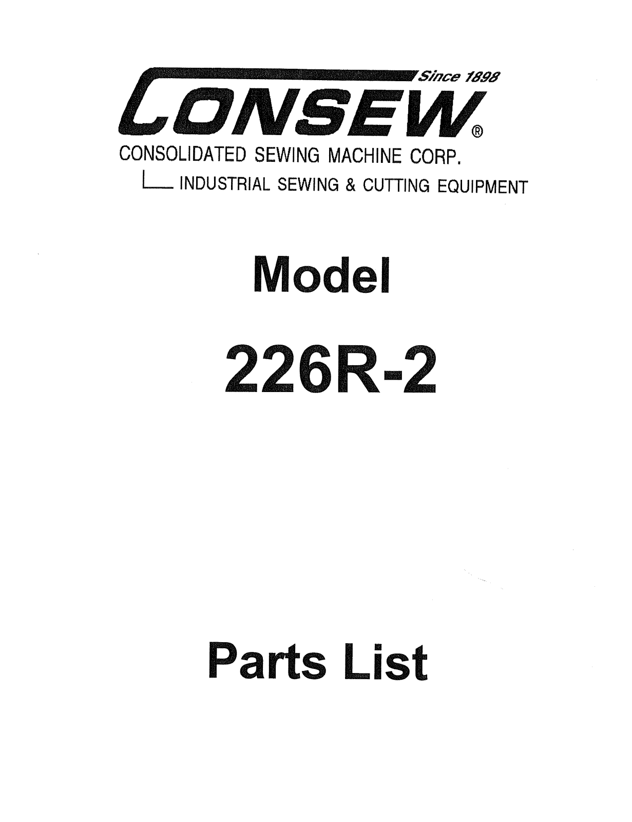 CONSEW 226R-2 Parts List