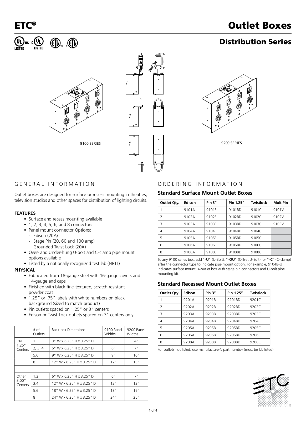 ETC 9102C, 9304B, 9305B Data Sheet