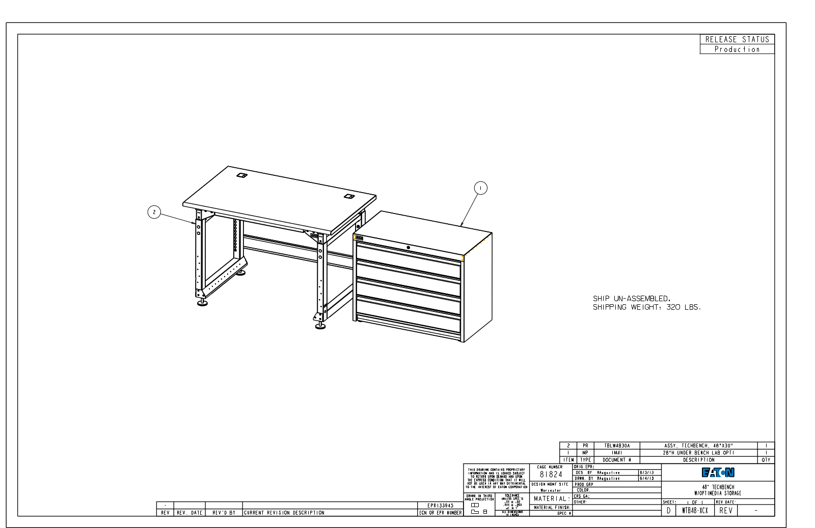 Eaton Benches By Wright Line WTB48-XCX Dimensional Sheet