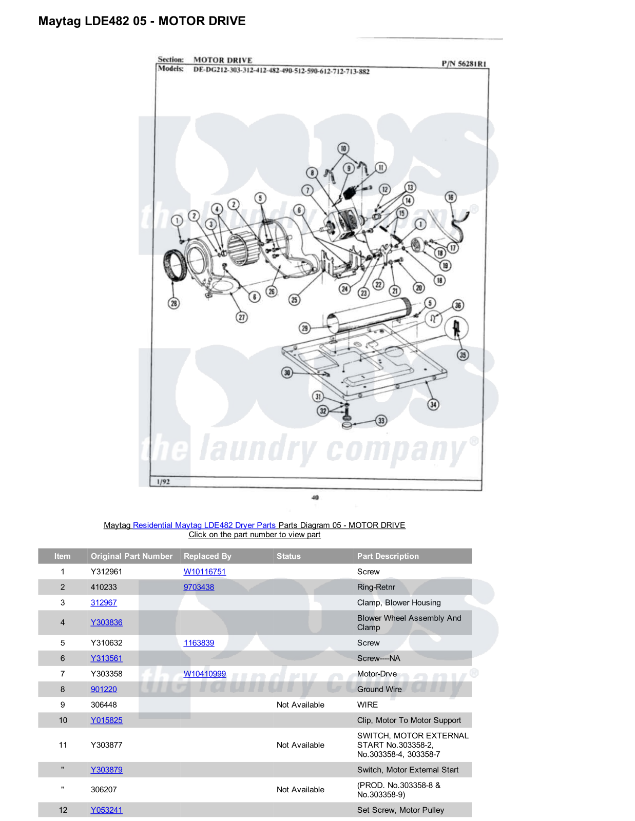 Maytag LDE482 Parts Diagram