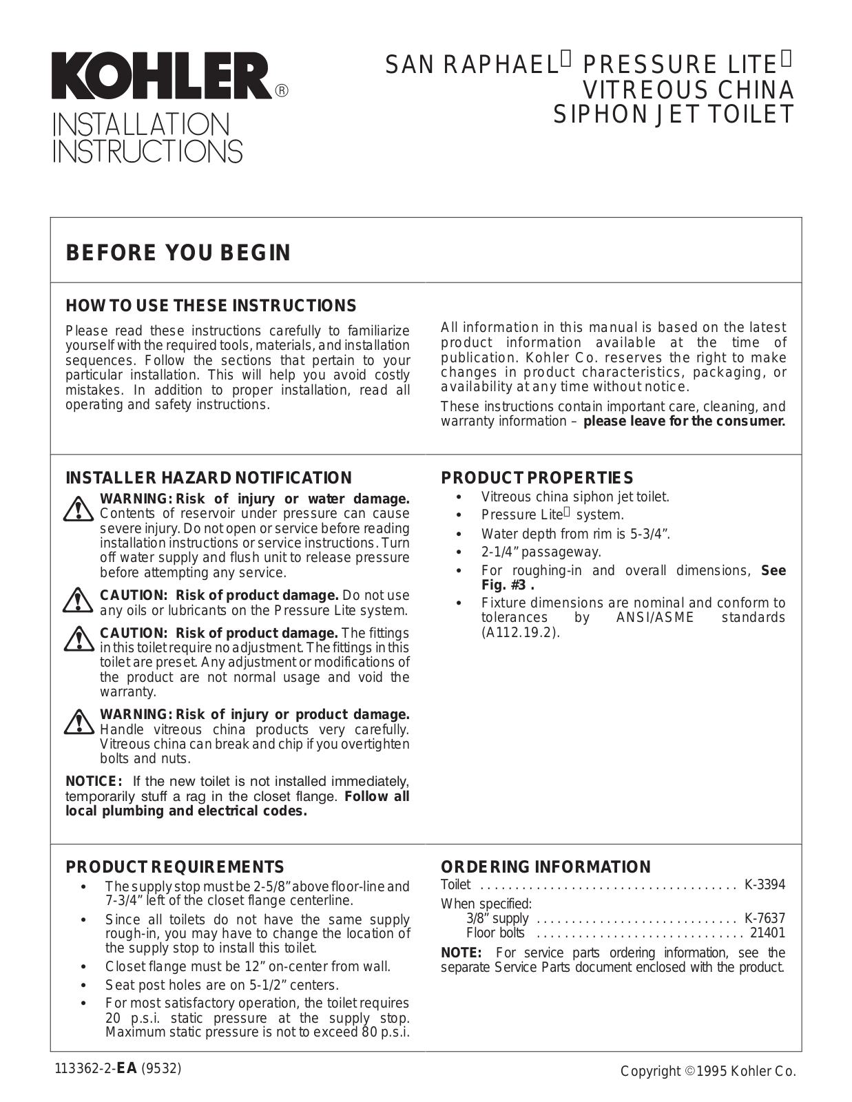 Kohler K-3394 User Manual