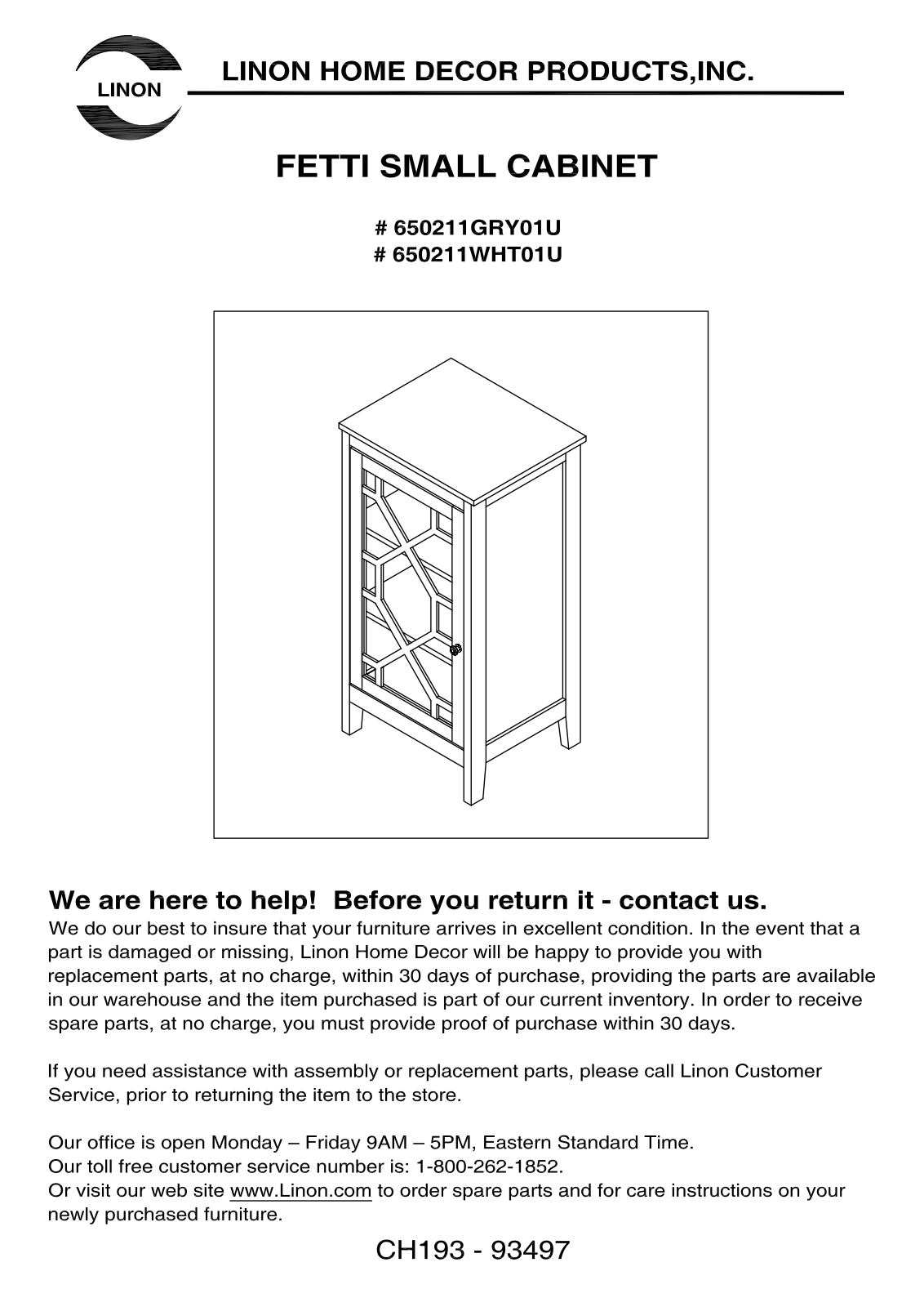 Linon 650211WHT01U, 650211GRY01U Assembly Guide - ManualMachine.com
