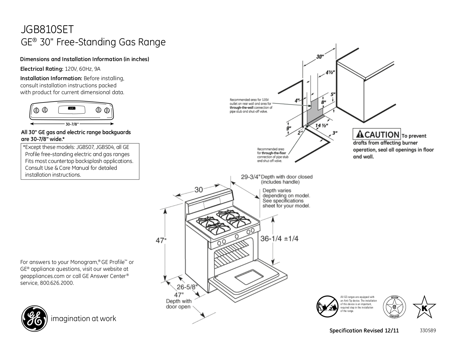 GE JGB810SET Specification