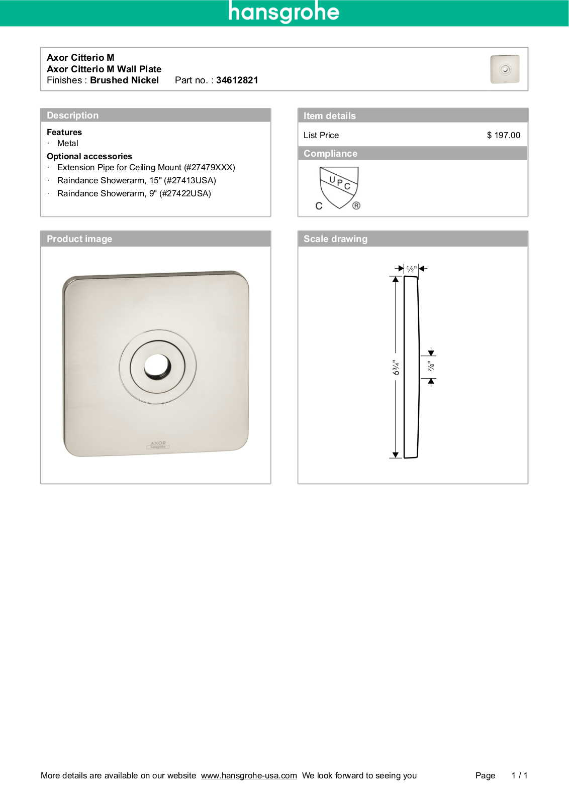 Axor HAN3407 Specifications - ManualMachine.com
