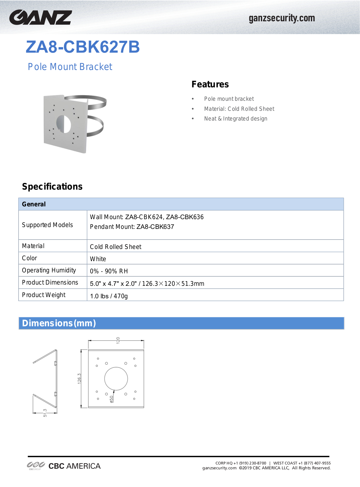 Ganz ZA8-CBK627B Specsheet