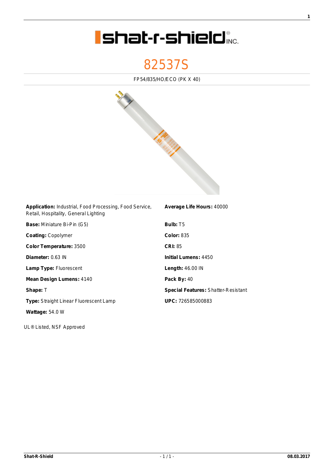 Shat-R-Shield 82537S Data sheet