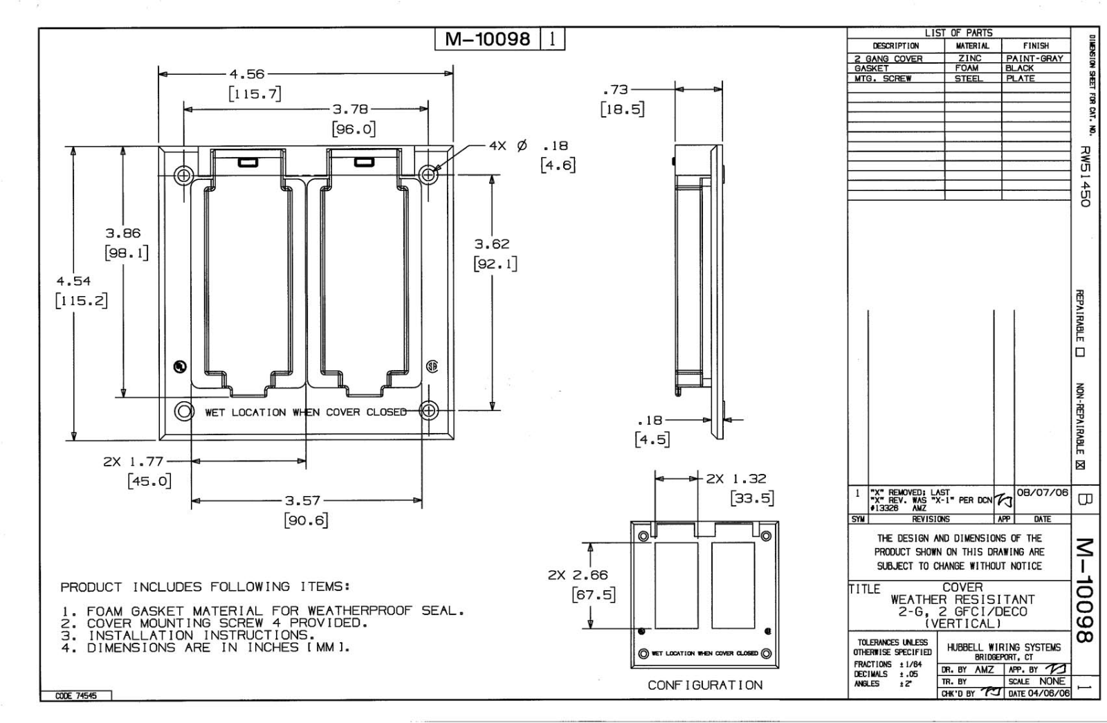 Hubbell RW51450 Reference Drawing