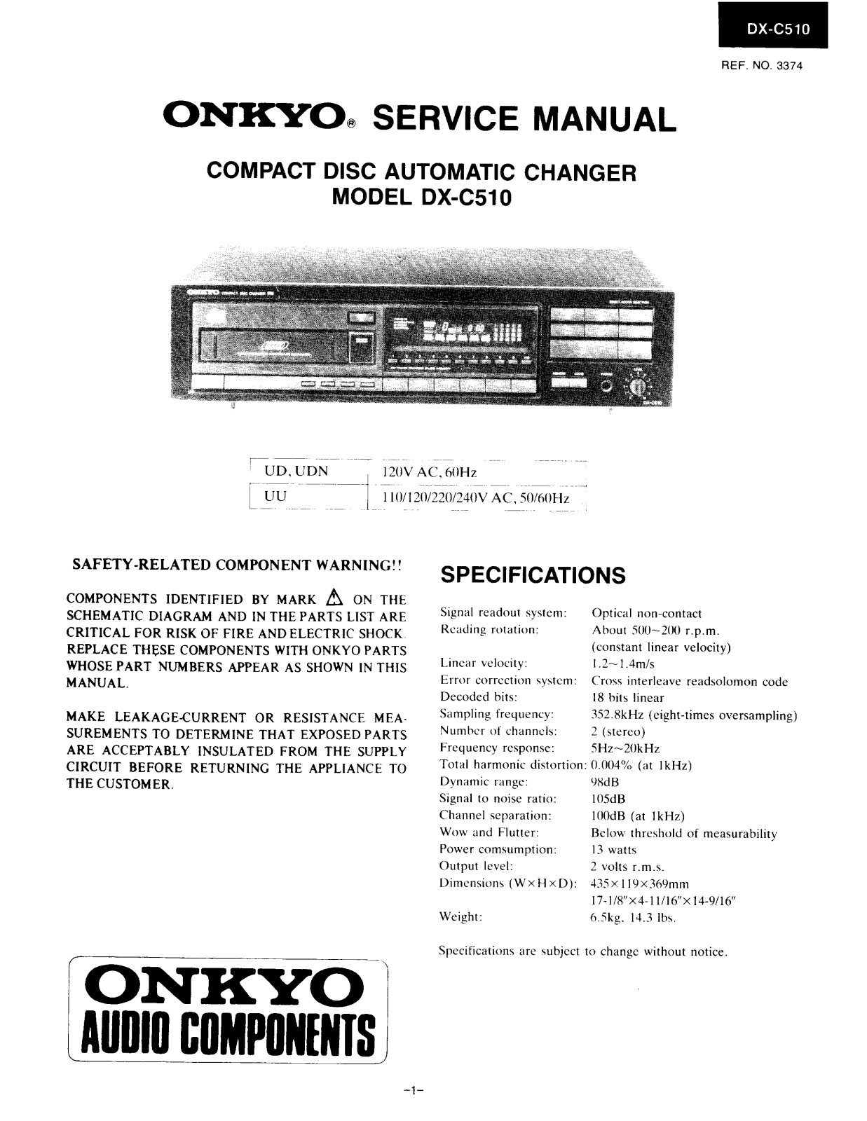 Onkyo DXC-510 Service Manual