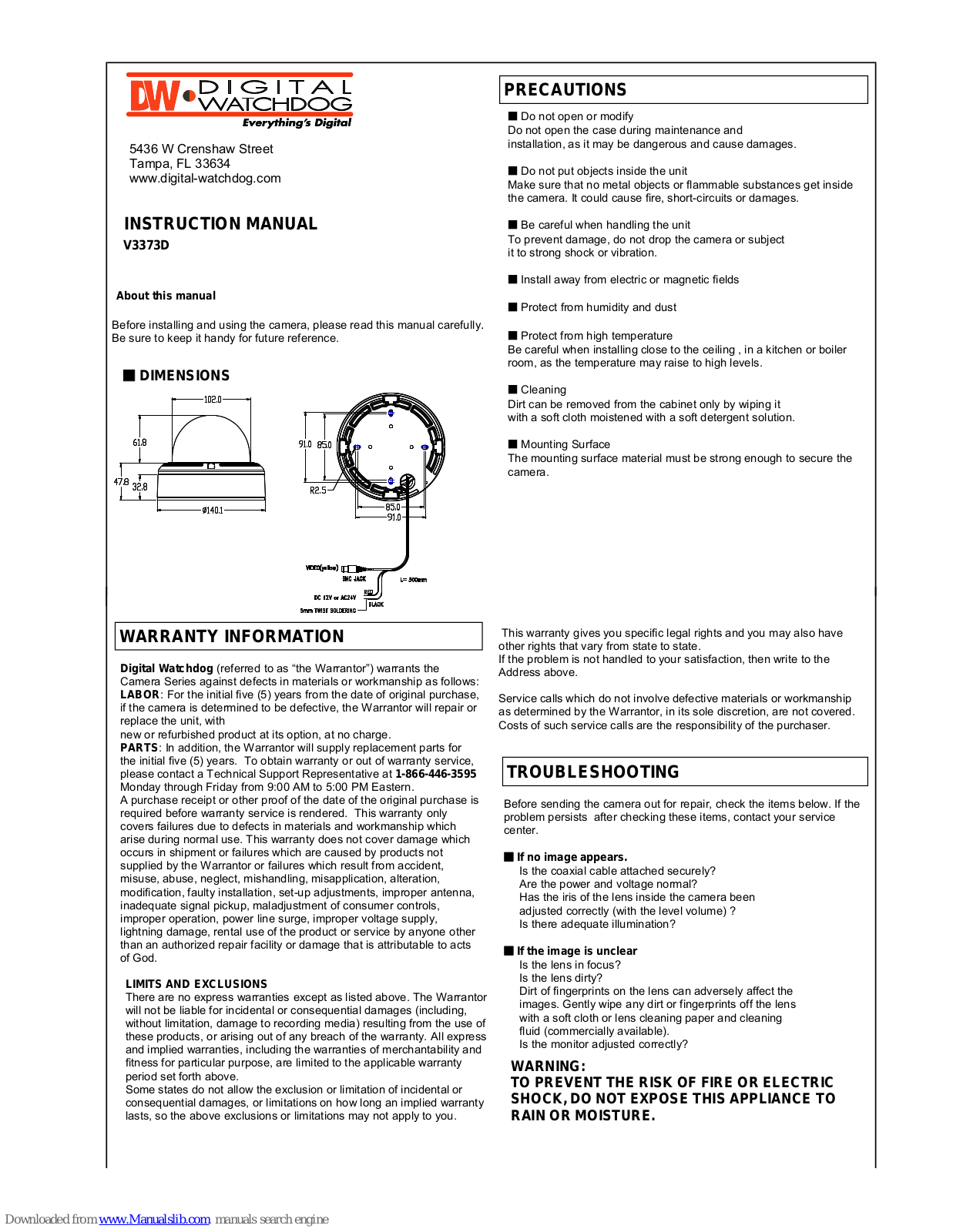 Digital Watchdog V3373D Instruction Manual