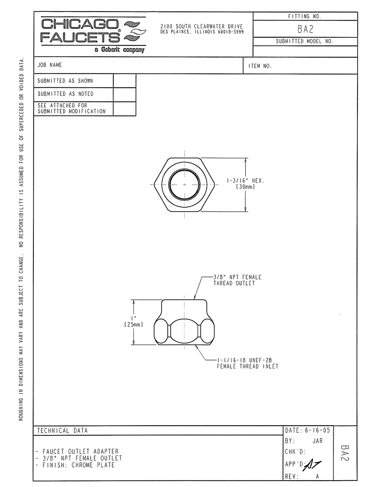 Chicago Faucet BA2JK User Manual