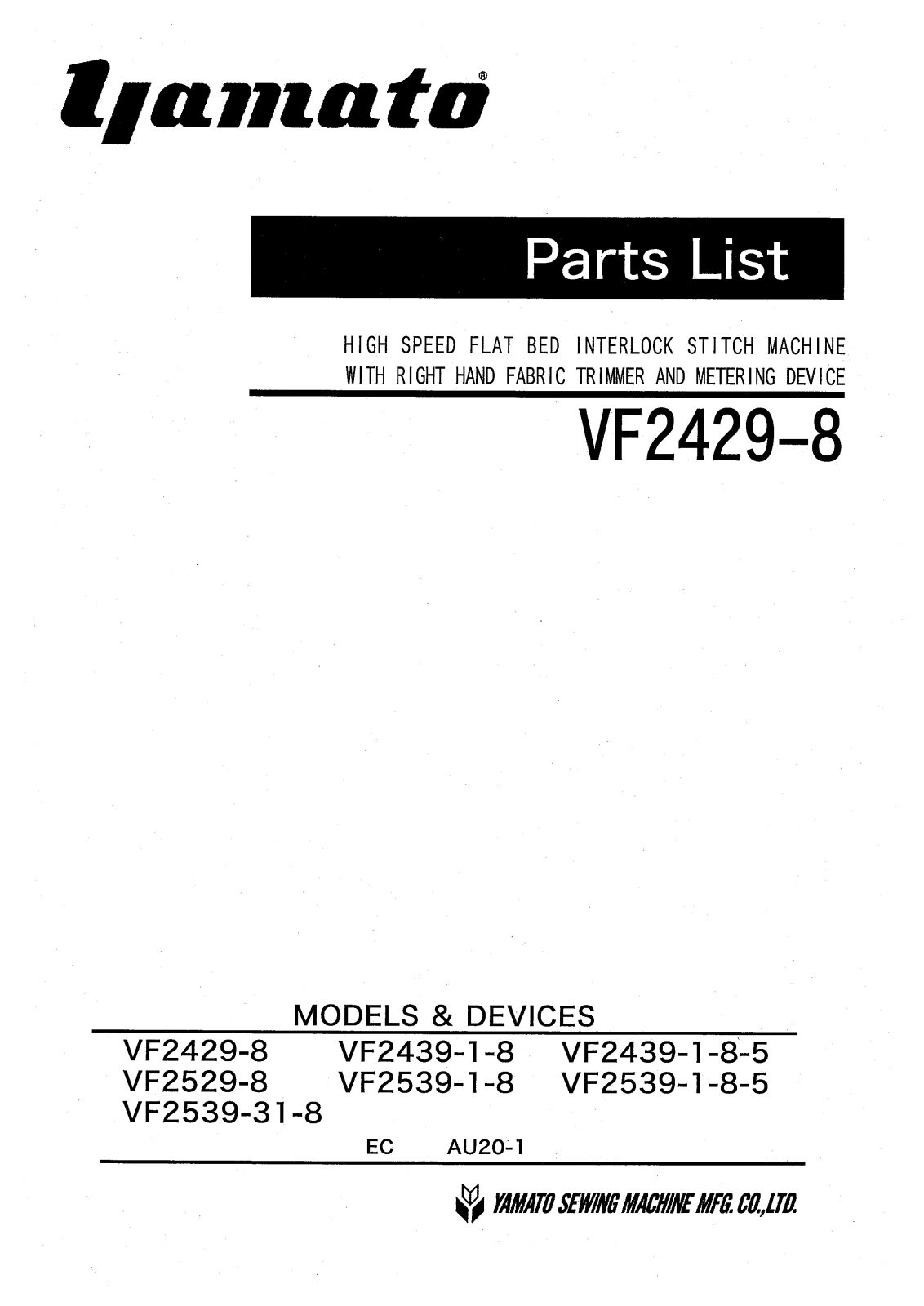Yamato 2439-1-8, 2439-1-8-5, 2529-8, 2539-1-8, 2539-1-8-5 Parts List