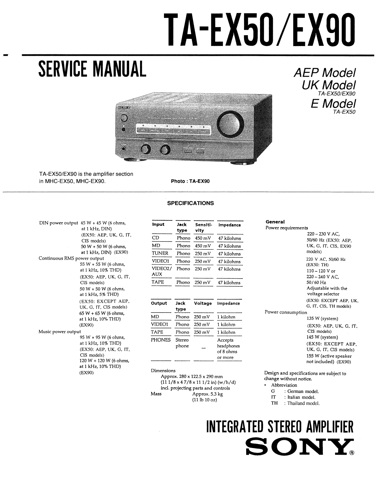 Sony TAEX-50, TAEX-90 Service manual