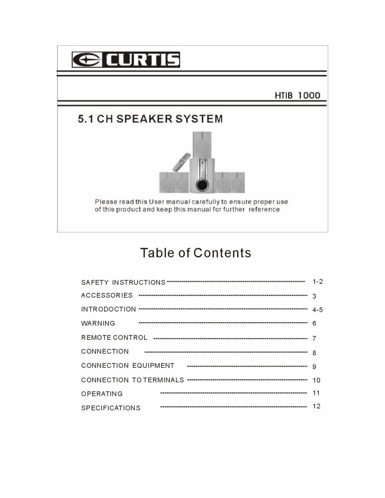 Curtis HTIB 1000 User Manual