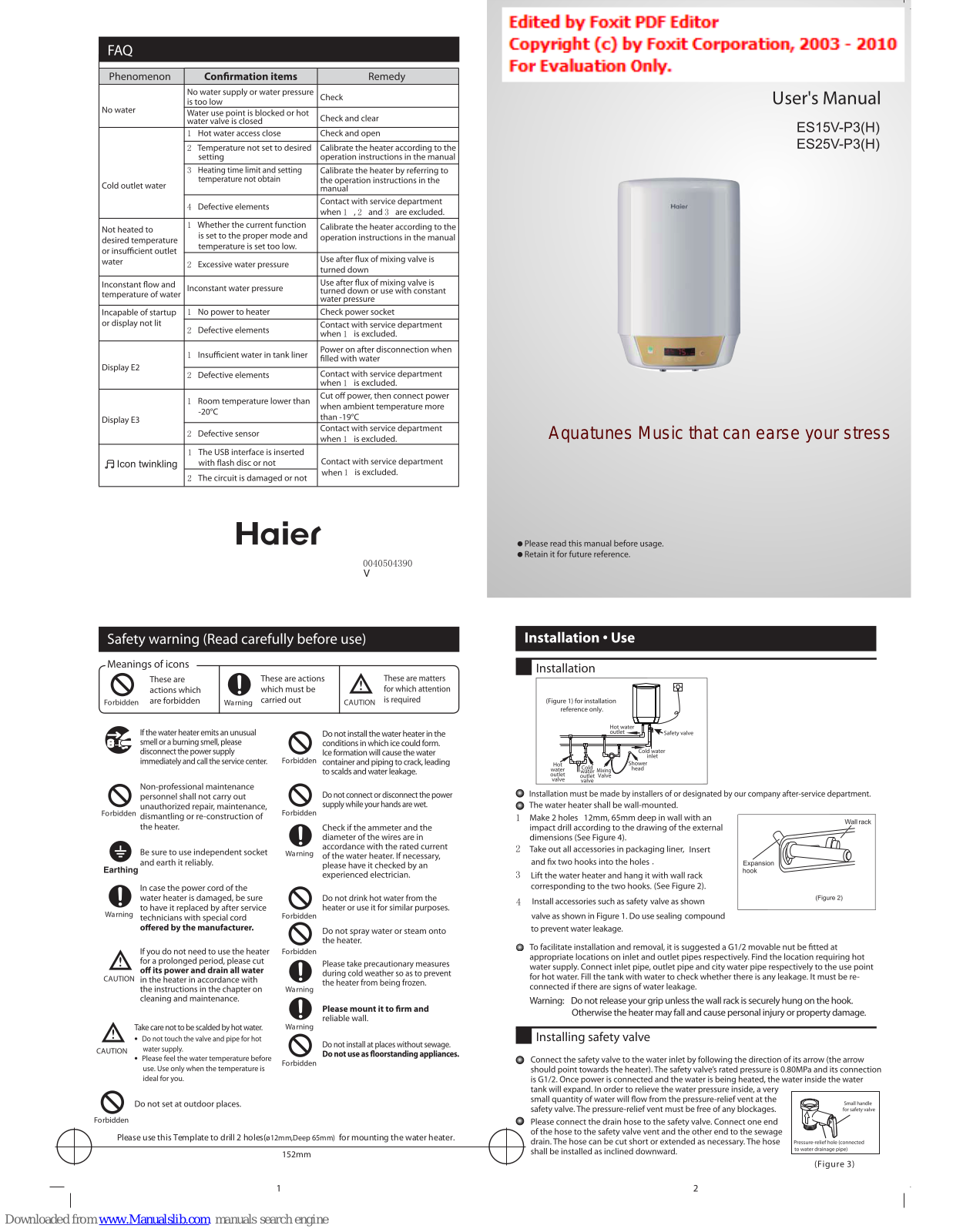 Haier ES15V-P3, ES15V-P3H, ES25V-P3H, ES25V-P3 User Manual