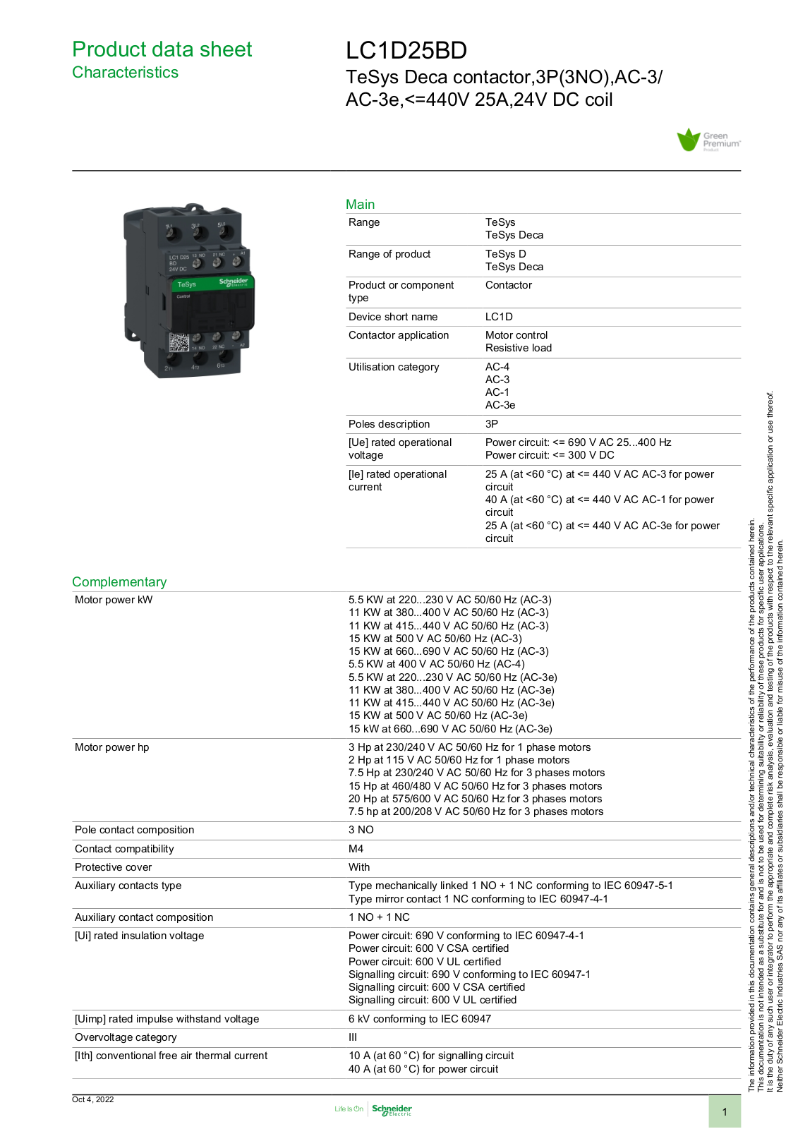SCHNEIDER ELECTRIC LC1D25BD Datasheet - ManualMachine.com