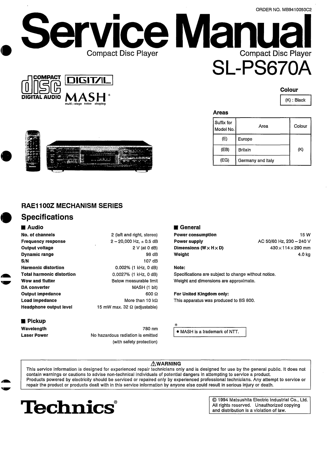 Technics SLPS-670-A, SLPS-670-A Service manual