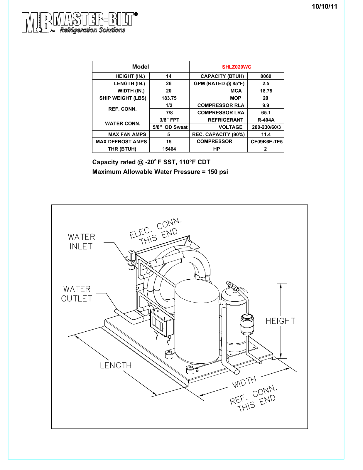 Master-Bilt SHLZ020WC User Manual