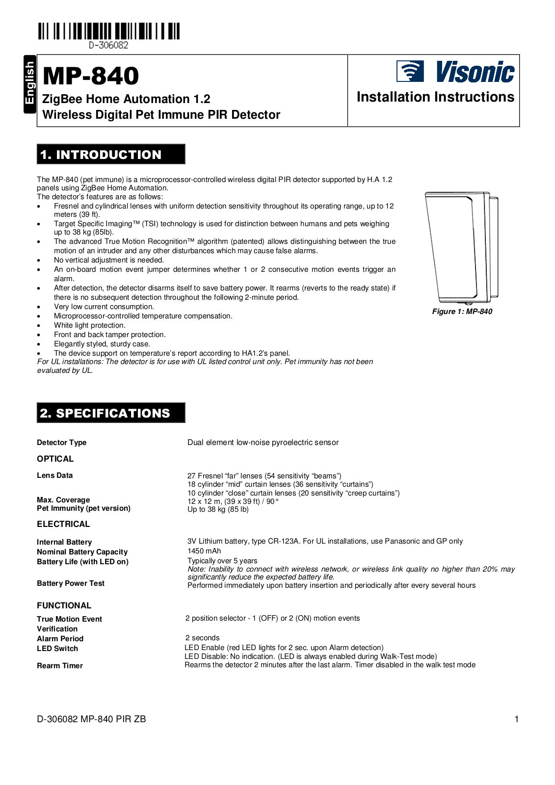 Visonic MP840 Users Manual