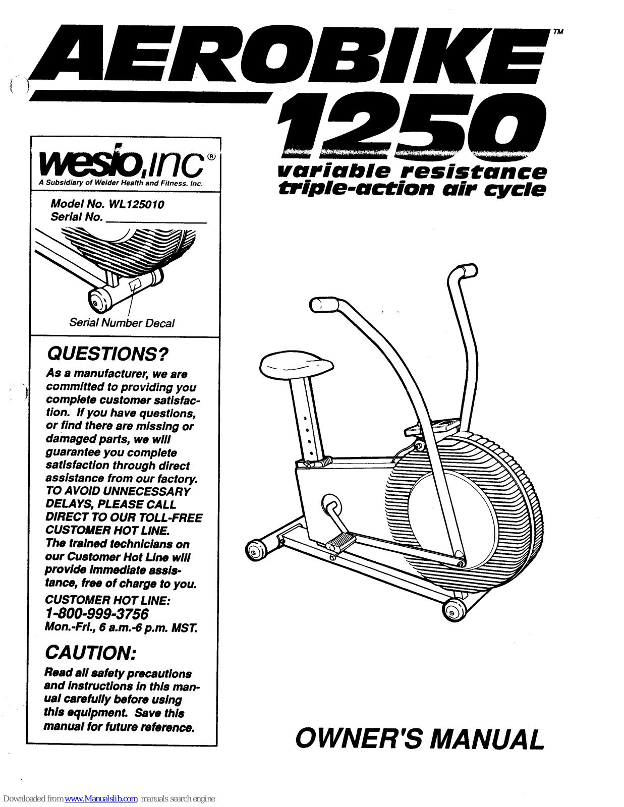 Weslo AeroBike 1250 User Manual