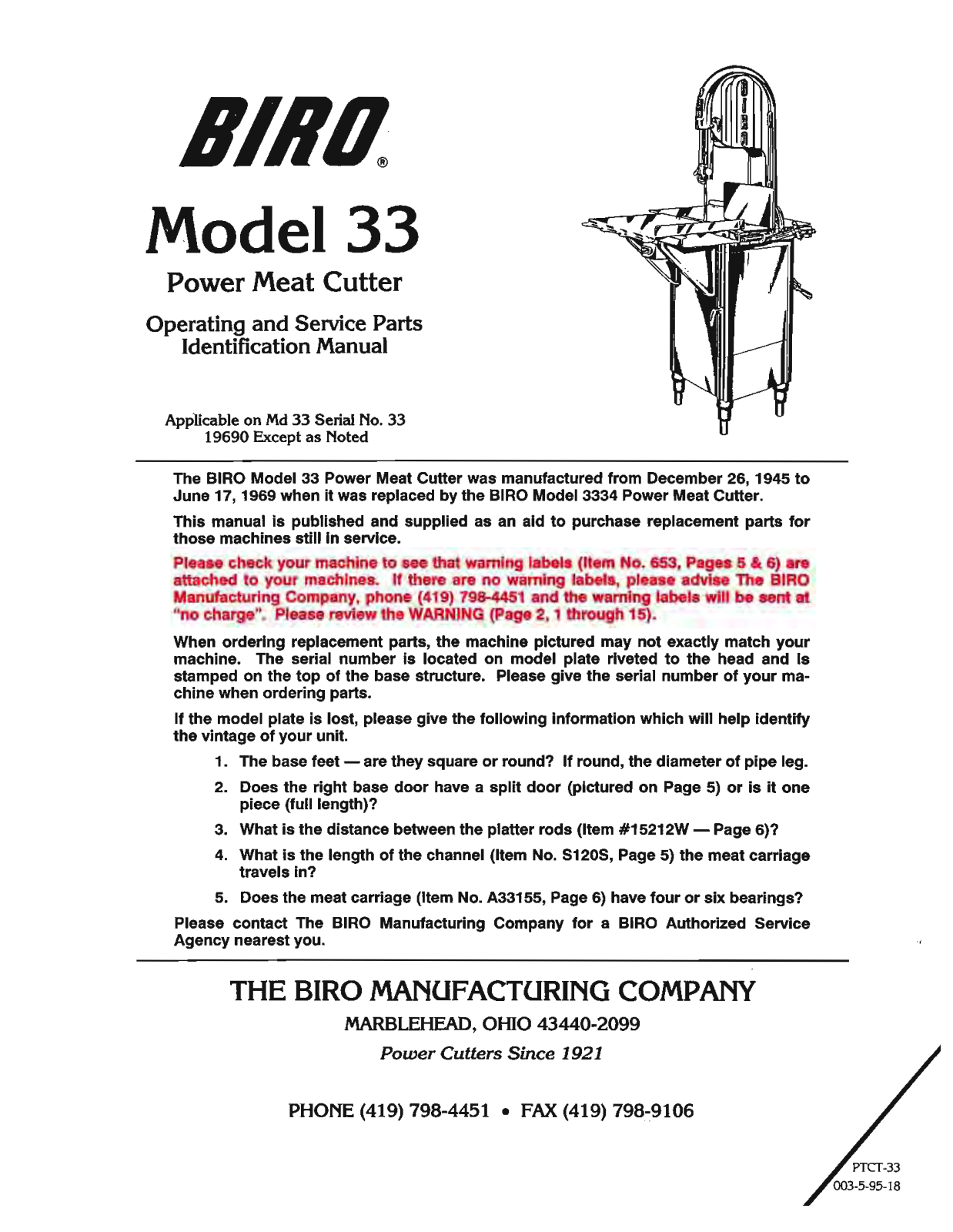 Biro 33 Service Manual