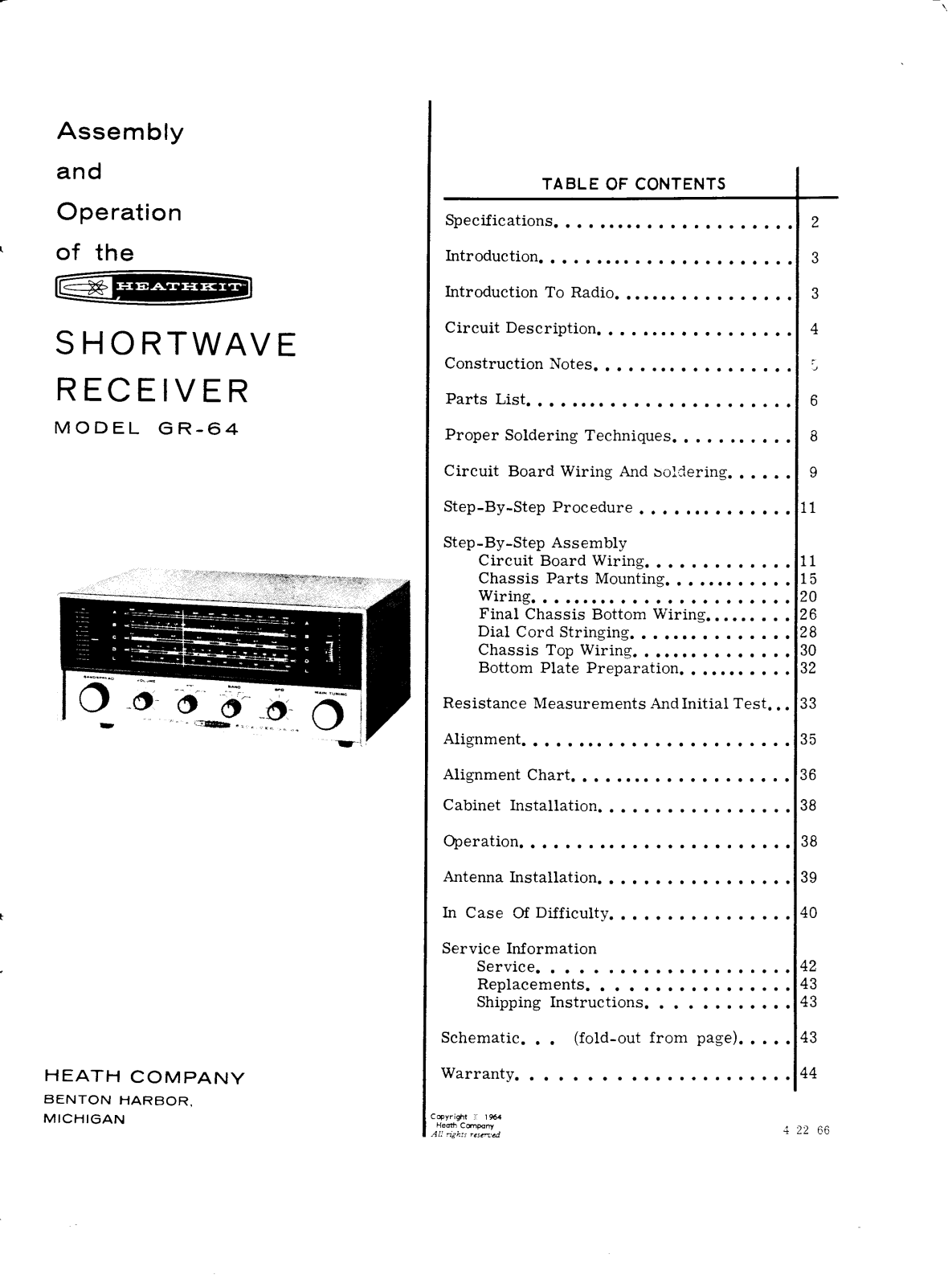Heath Heathkit GR-64 Operating Manual