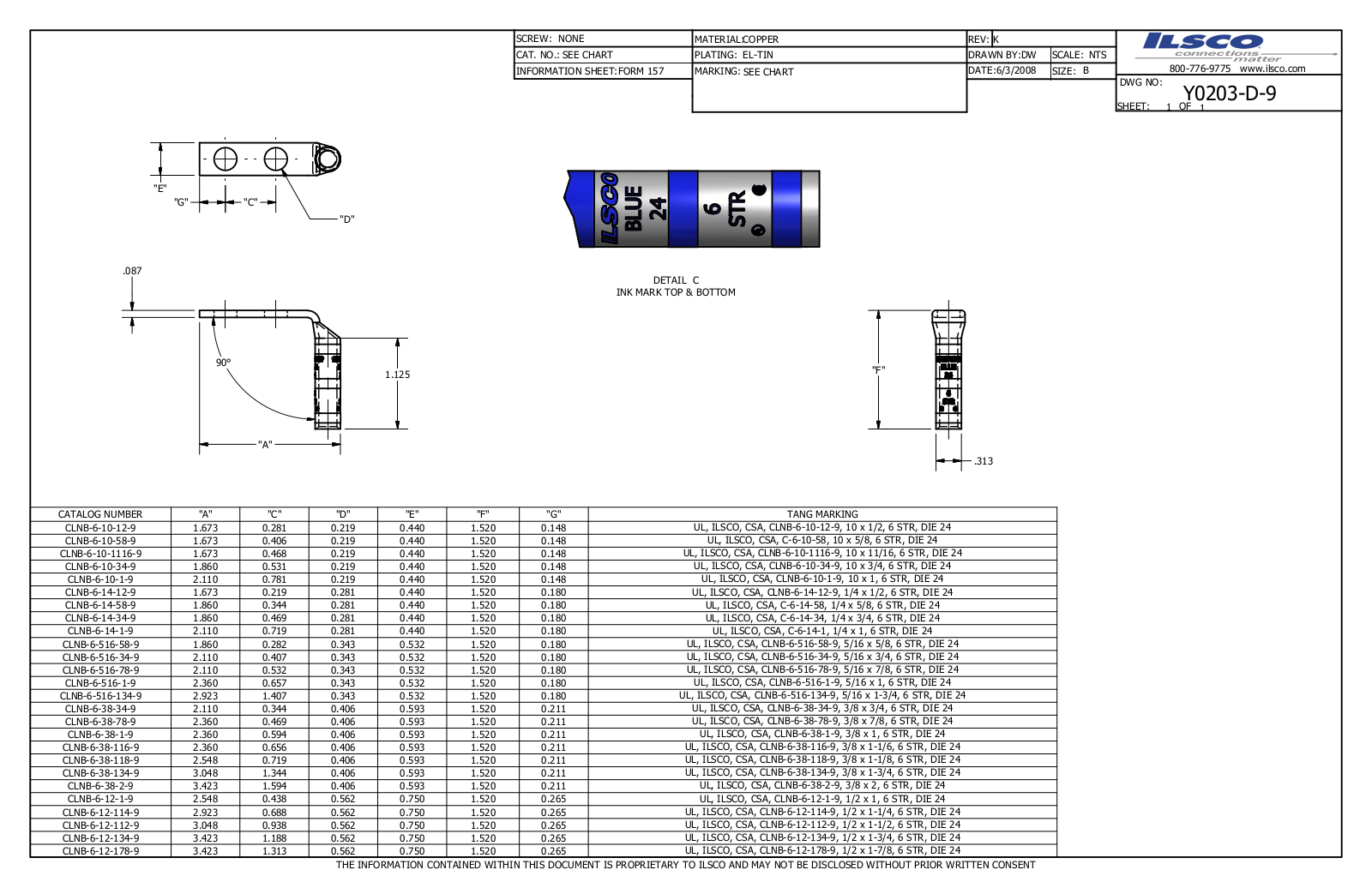 Ilsco CLNB-6-10-58-9 Data sheet