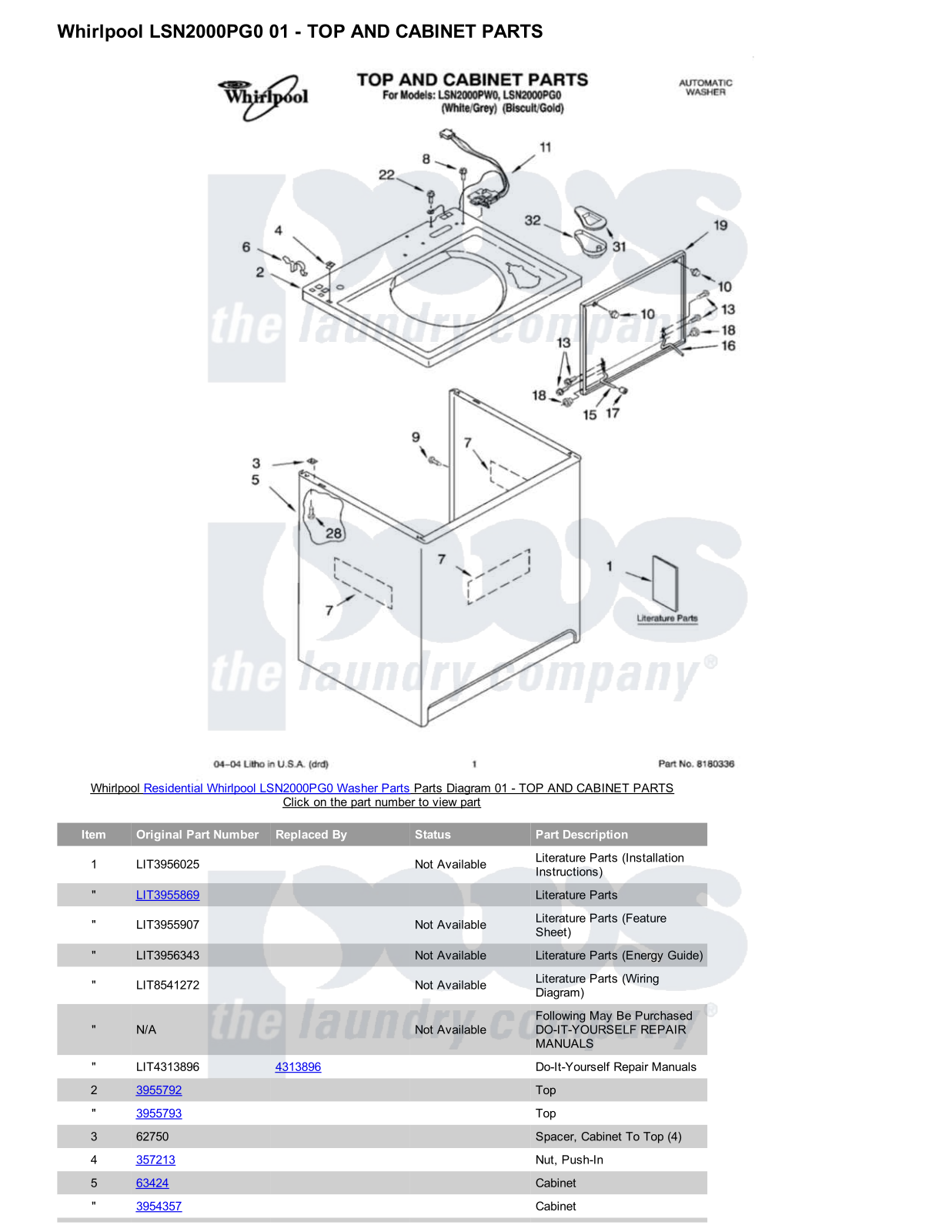 Whirlpool LSN2000PG0 Parts Diagram