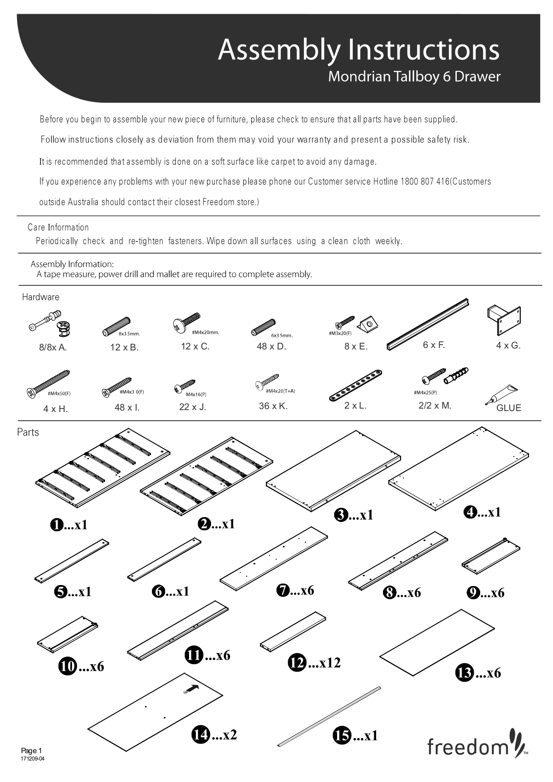 Freedom Mondrian Tallboy 6 Drawer Assembly Instruction