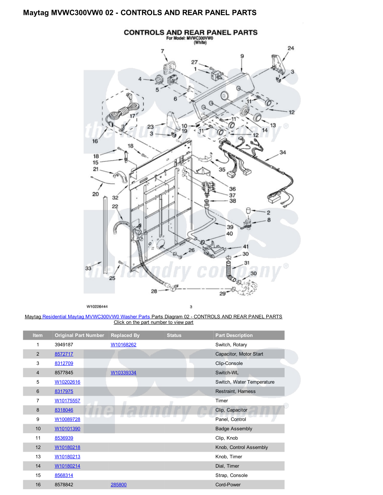 Maytag MVWC300VW0 Parts Diagram