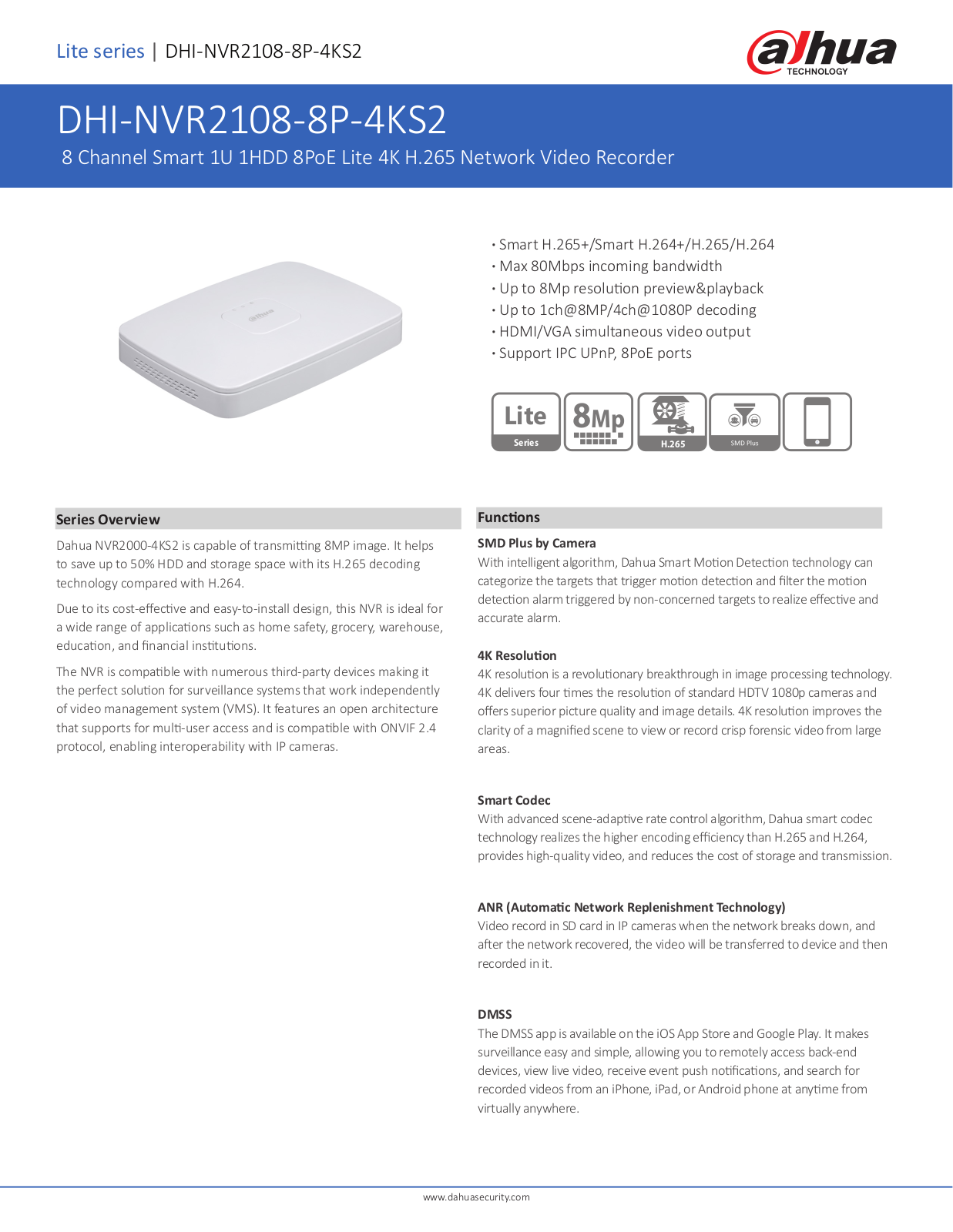 Dahua DHI-NVR2108-8P-4KS2 User Manual