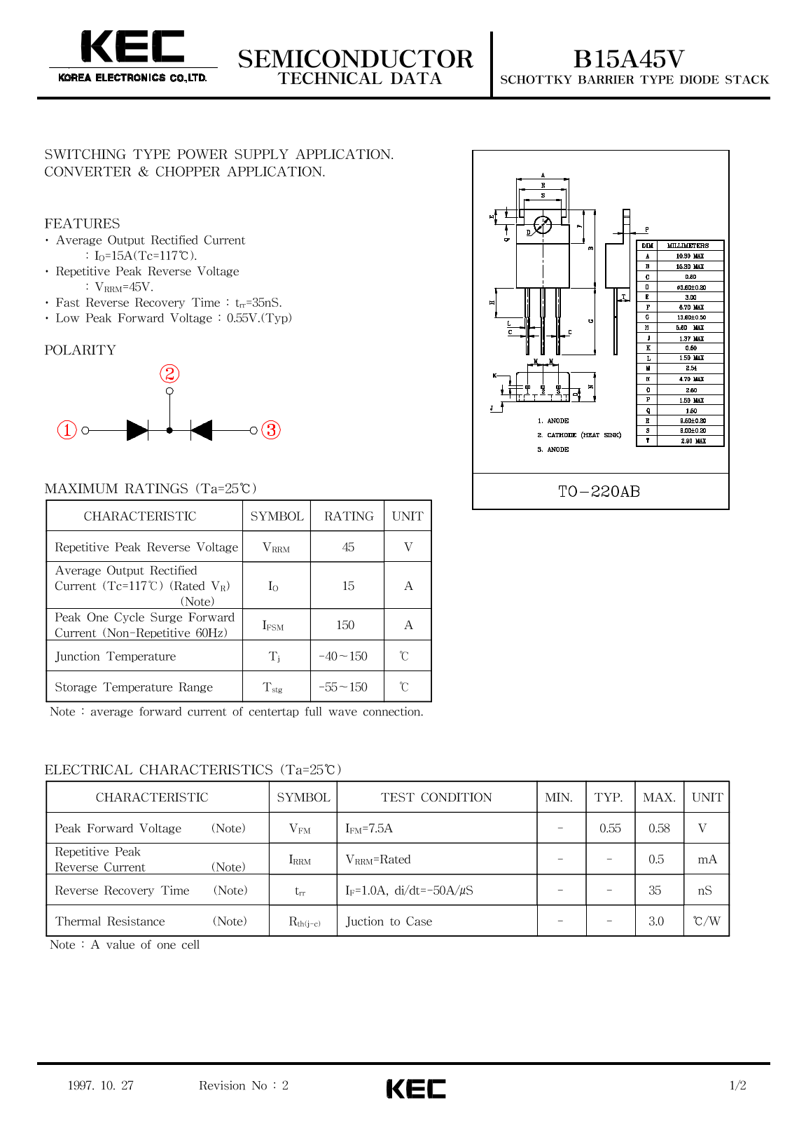 Korea Electronics Co  Ltd B15A45V Datasheet