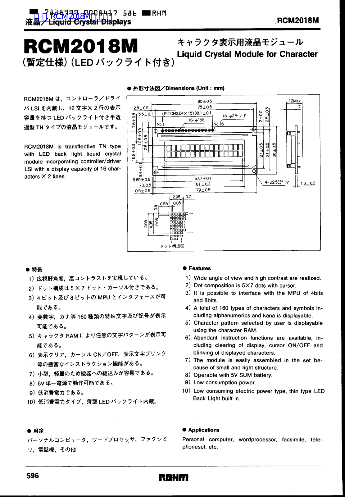 ROHM RCM2018M Technical data