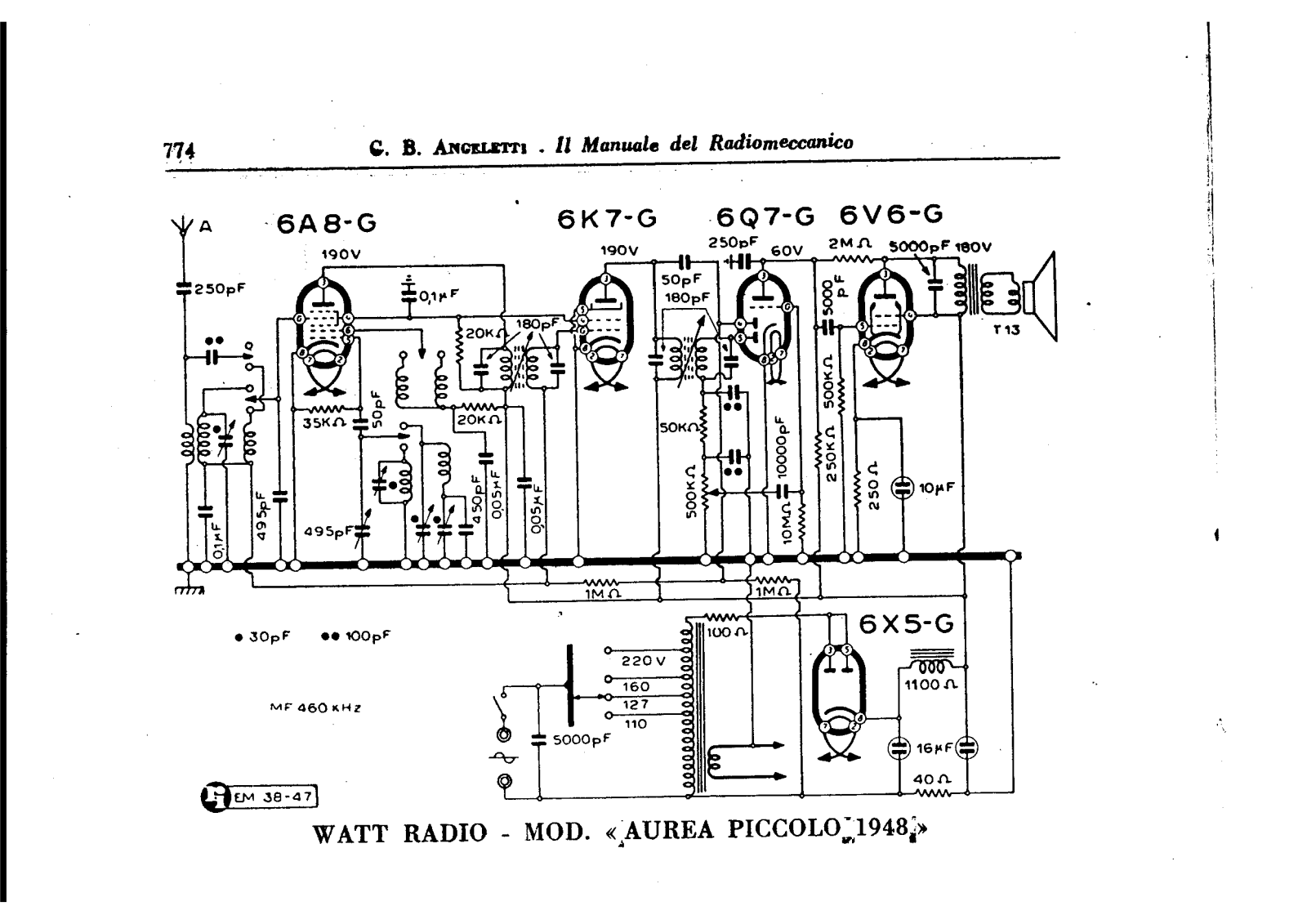 Watt Radio aurea piccolo 1948 schematic